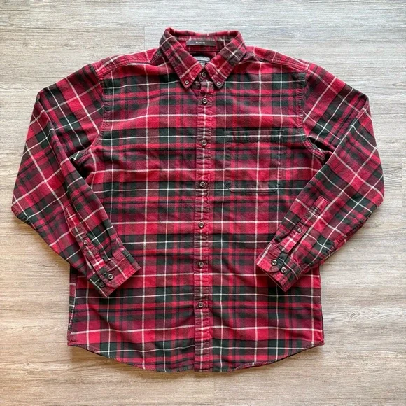 Vintage Eddie Bauer Men’s Medium Flannel Shirt Red Plaid Button Down Relaxed Fit - Picture 1 of 9